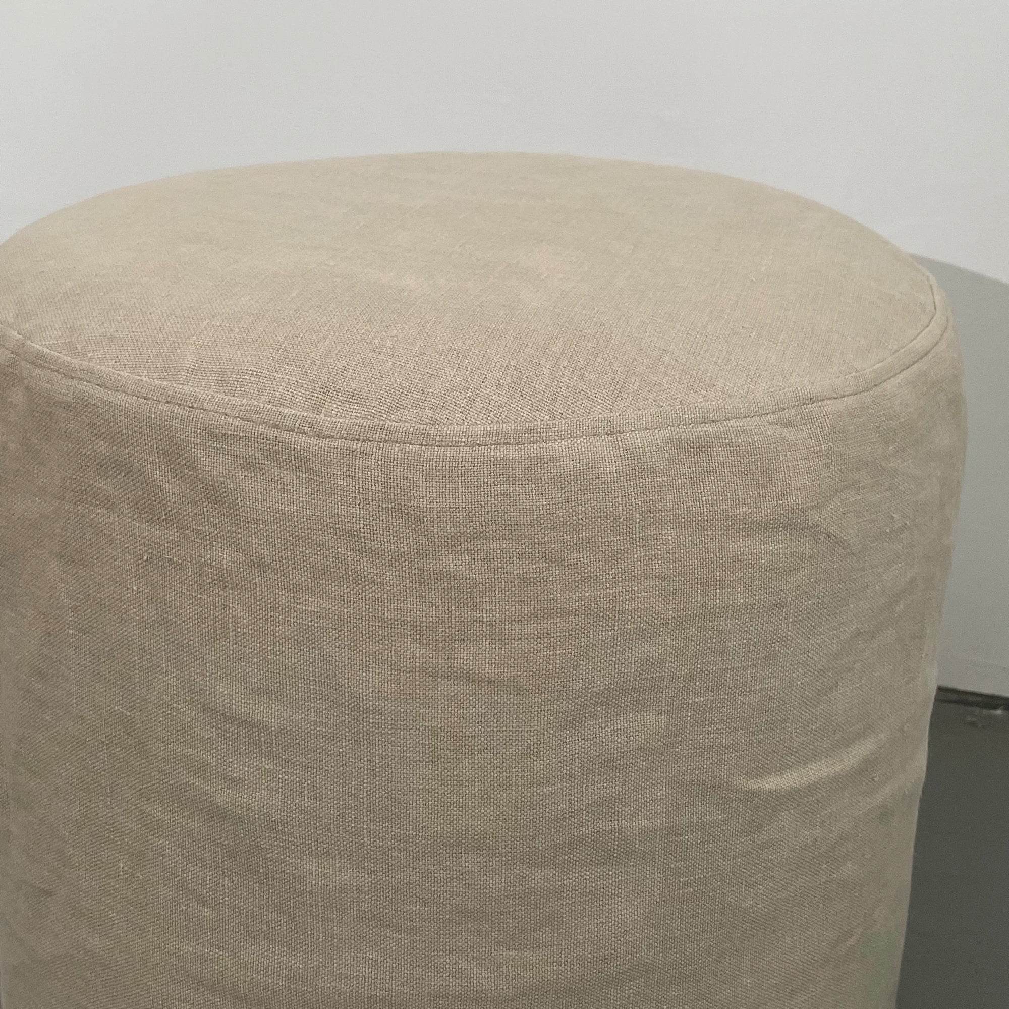 Elegant Natural Linen Upholstered Round Ottoman Accent Foot Stool Pouf