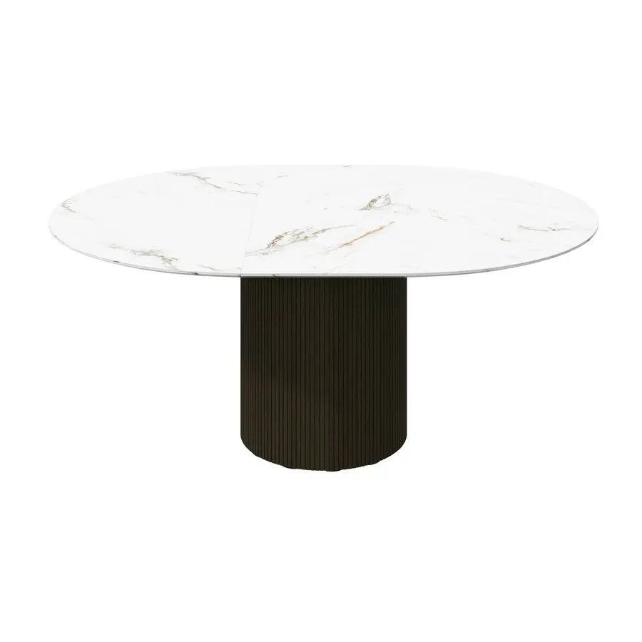 Premium Luxury Ceramic Round Extendable Dining Table with Solid Wood Base