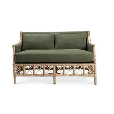 Handcrafted Boho Wicker Rattan Wood Loveseat Sofa for Cozy Living Spaces