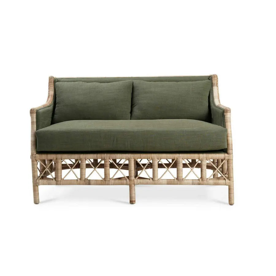 Handcrafted Boho Wicker Rattan Wood Loveseat Sofa for Cozy Living Spaces