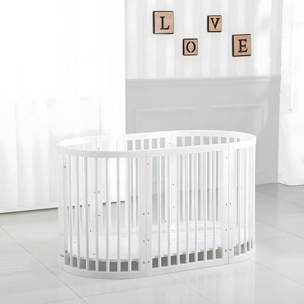 Versatile 9-in-1 Solid Wood Baby Crib: Multi-Functional Adjustable Infant Toddler Bed