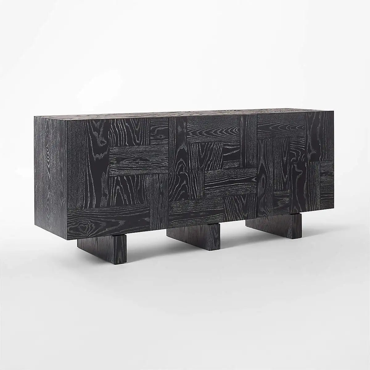 Modern Black Cerused Oak Wood Media Credenza Sideboard TV Console Cabinet