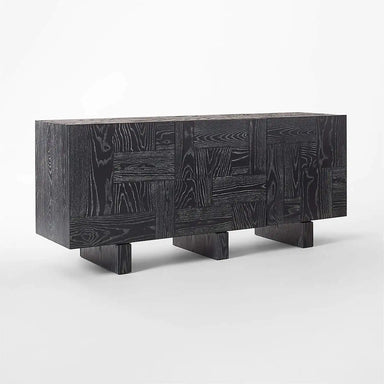 Modern Black Cerused Oak Wood Media Credenza Sideboard TV Console Cabinet