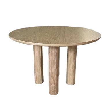 Modern Solid Oak Round Dining Table with Cylinder Legs - Stylish Home Furniture