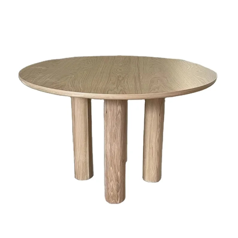 Modern Solid Oak Round Dining Table with Cylinder Legs - Stylish Home Furniture