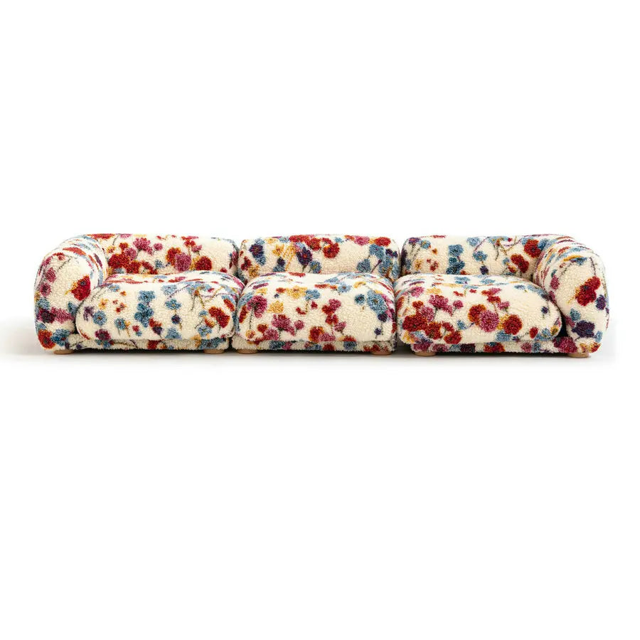 Luxury I-Shape 3-Seater Teddy Fabric Sleeper Sectional Sofa