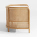 Elegant Rattan Cane Settee Sofa, White Cushion, Solid Oak Wood Frame