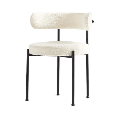 Elegant Ivory Boucle Dining Chair - Modern Metal Frame, Comfortable Chic Design