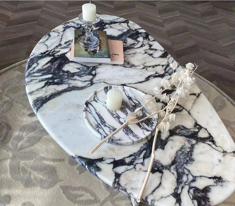 TOSTONE Elegant Natural Calacatta Viola Marble Oval Waterproof Coffee Table