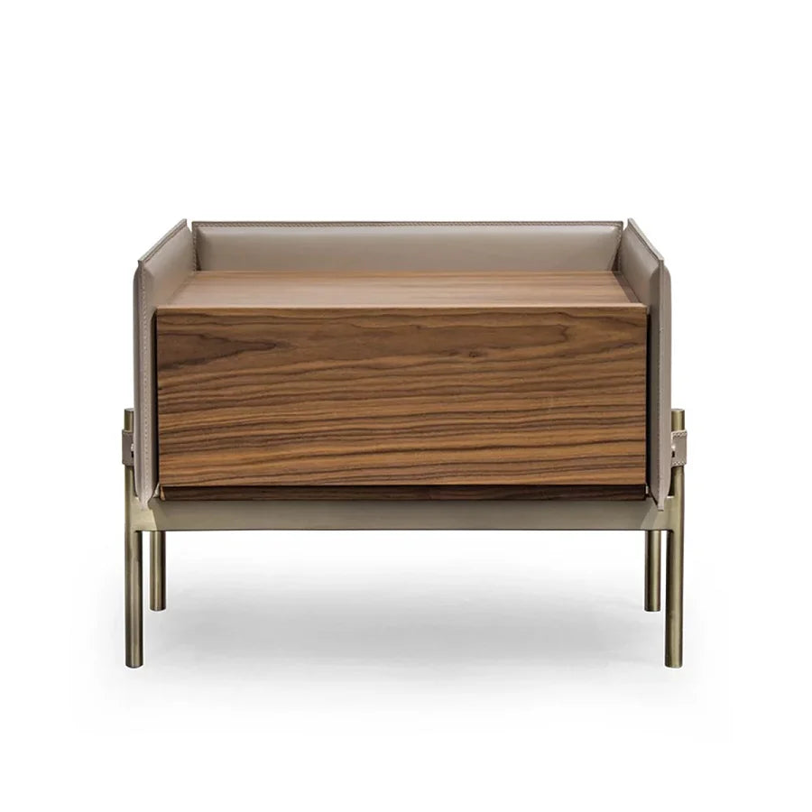 Modern Italian Luxury Stainless Steel Saddle Leather Rectangular Nightstand Table