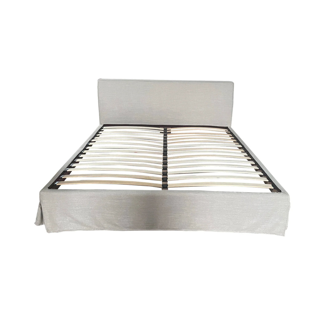 Luxury Queen Size Linen Upholstered Solid Oak Wood Bed Frame Modern Design