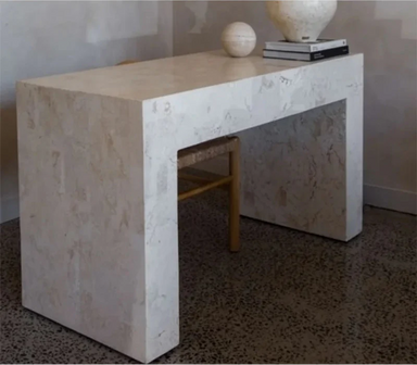 Tostone Contemporary Beige Limestone Dining Table with Elegant Conical Legs