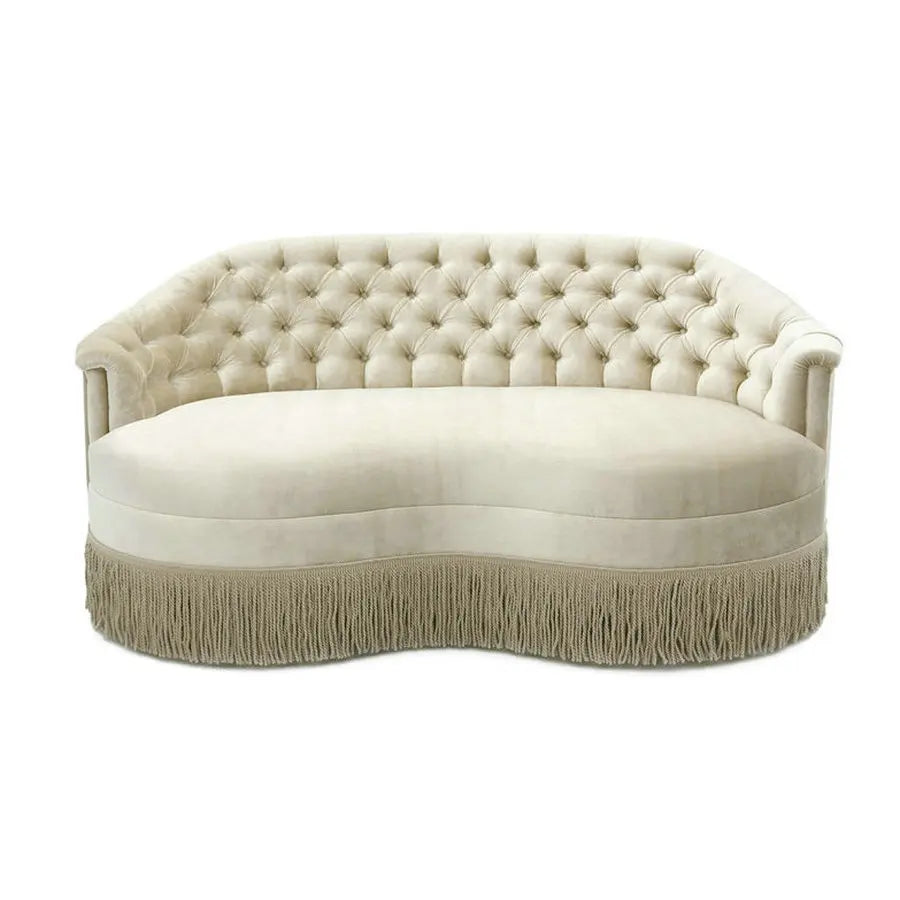 Retro Velvet Fringed Buttoned PU Leather Elegant Living Room Sofa Set
