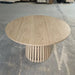 Modern Round Oak Wood Dining Table, Slatted Base, Event Ready, Natural Color