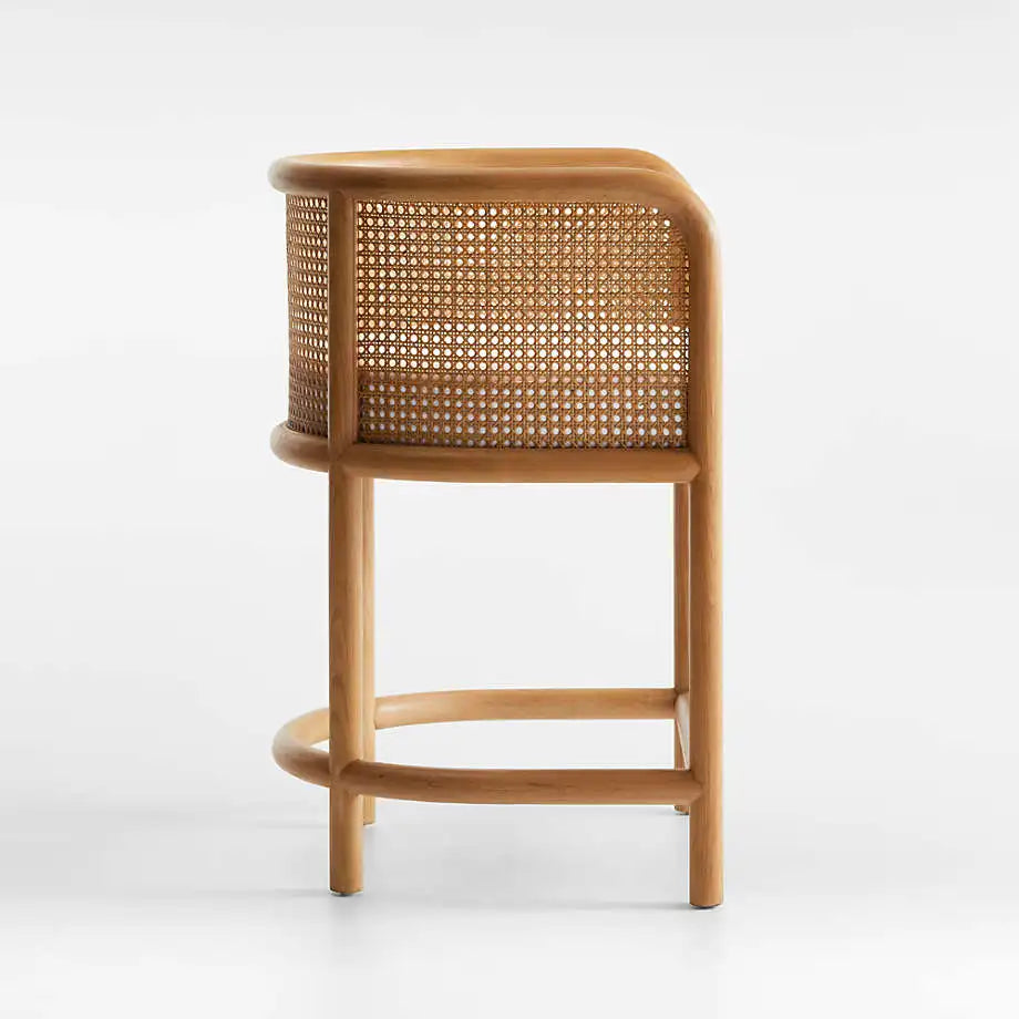 Natural Cane Rattan Counter Stool Oak Frame High Bar Chair for Kitchen Dining