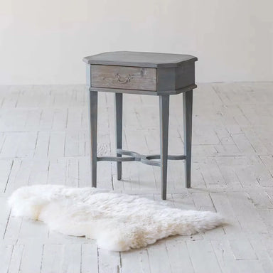 Chic French Vintage Recycled Pine Wood Nightstand with Drawer - Antique Blue Finish