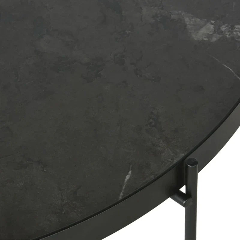 Elegant Round Metal Frame Coffee Table with Wood, Marble, Glass Top