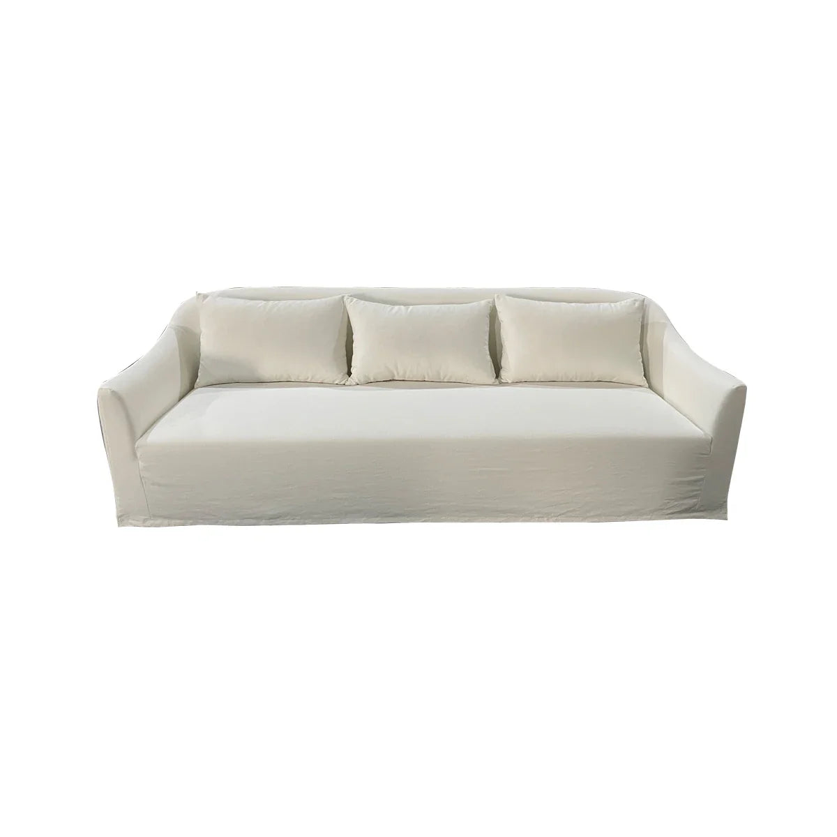 Modern White Linen Upholstered 3-Seater Sofa Couch with Solid Wood Frame