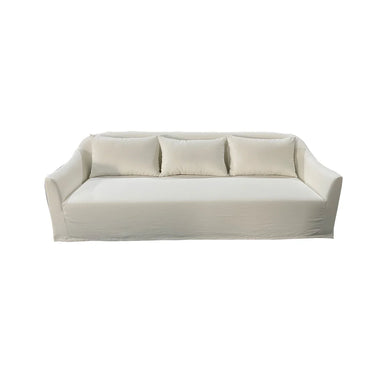 Luxurious White Linen 3-Seat Sofa Couch - Modern Solid Wood Living Room Furniture