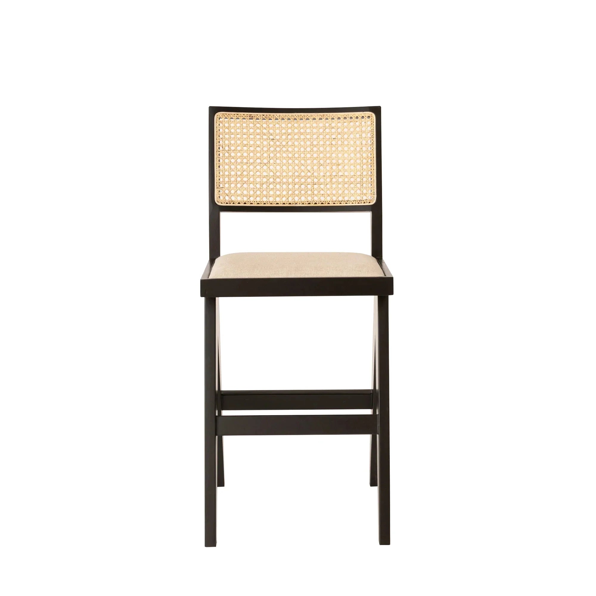 Stylish Modern Oak Wood Rattan Back Armless Counter Bar Stool