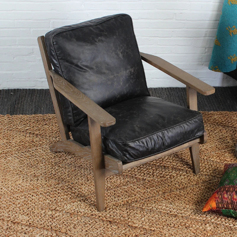Elegant French Country Solid Oak Leather Recliner Leisure Chair