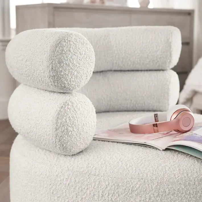 Luxurious Chunky Boucle Ivory Swivel Hug Chair - Modern Designer Accent Lounge