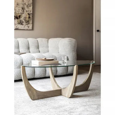 Japandi Oak Tempered Glass Coffee Table: Wabi Sabi Modern Minimalist Design Living Room