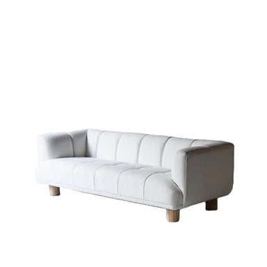 Plush White Boucle Three-Seat Sofa – Modern Living Room Couch Furniture