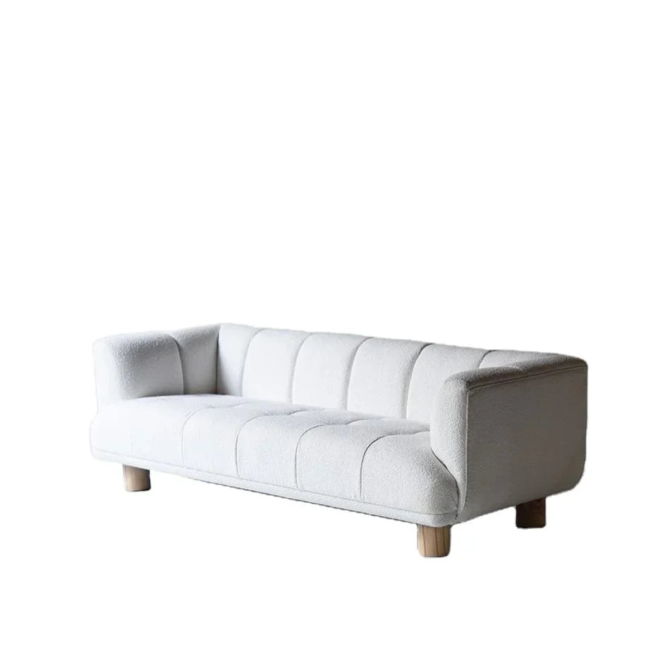 Plush White Boucle Three-Seat Sofa – Modern Living Room Couch Furniture