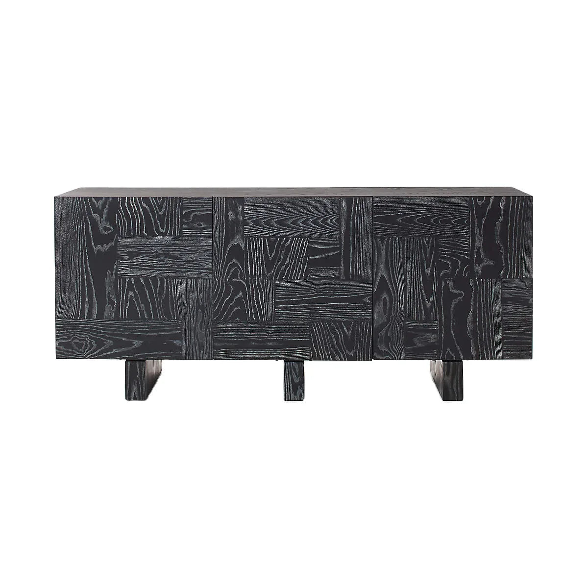 Modern Black Cerused Oak Wood Media Credenza Sideboard TV Console Cabinet