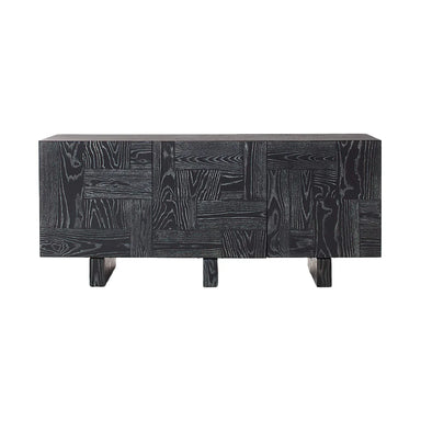 Modern Black Cerused Oak Wood Media Credenza Sideboard TV Console Cabinet