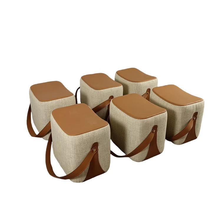 Portable Leather Round Ottoman Foot Rest Stool for Living Room