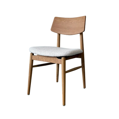 Premium Mid-Century Natural Oak Carved Back Padded Dining Chair