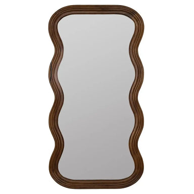 Elegant Waved Solid Wood Full Body Floor Mirror for Living Room Space