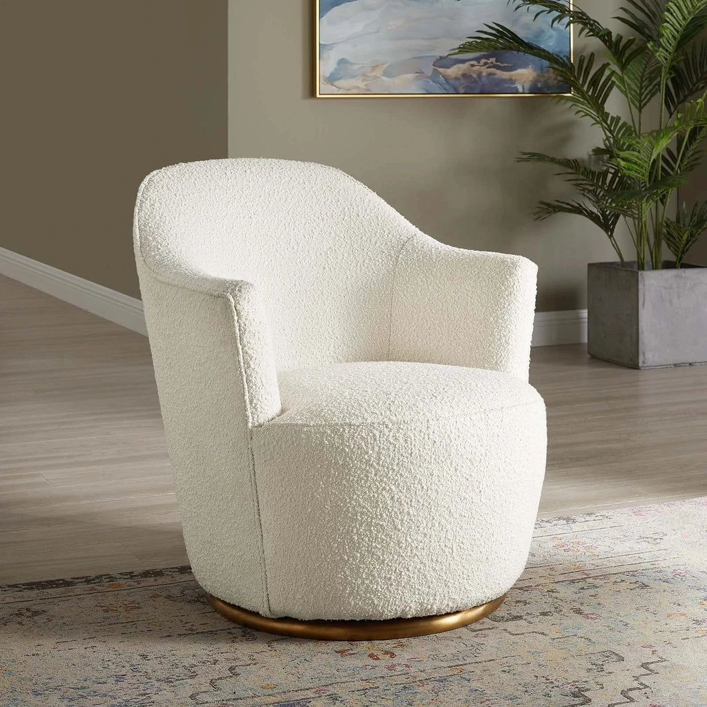 Plush White Boucle Swivel Accent Chair Modern Living Room Leisure Furniture