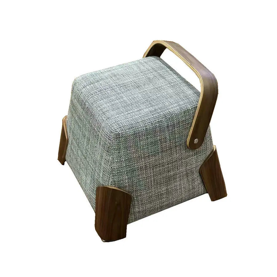 Chic Fabric Square Ottoman Stool - Solid Walnut Wood Portable Bench