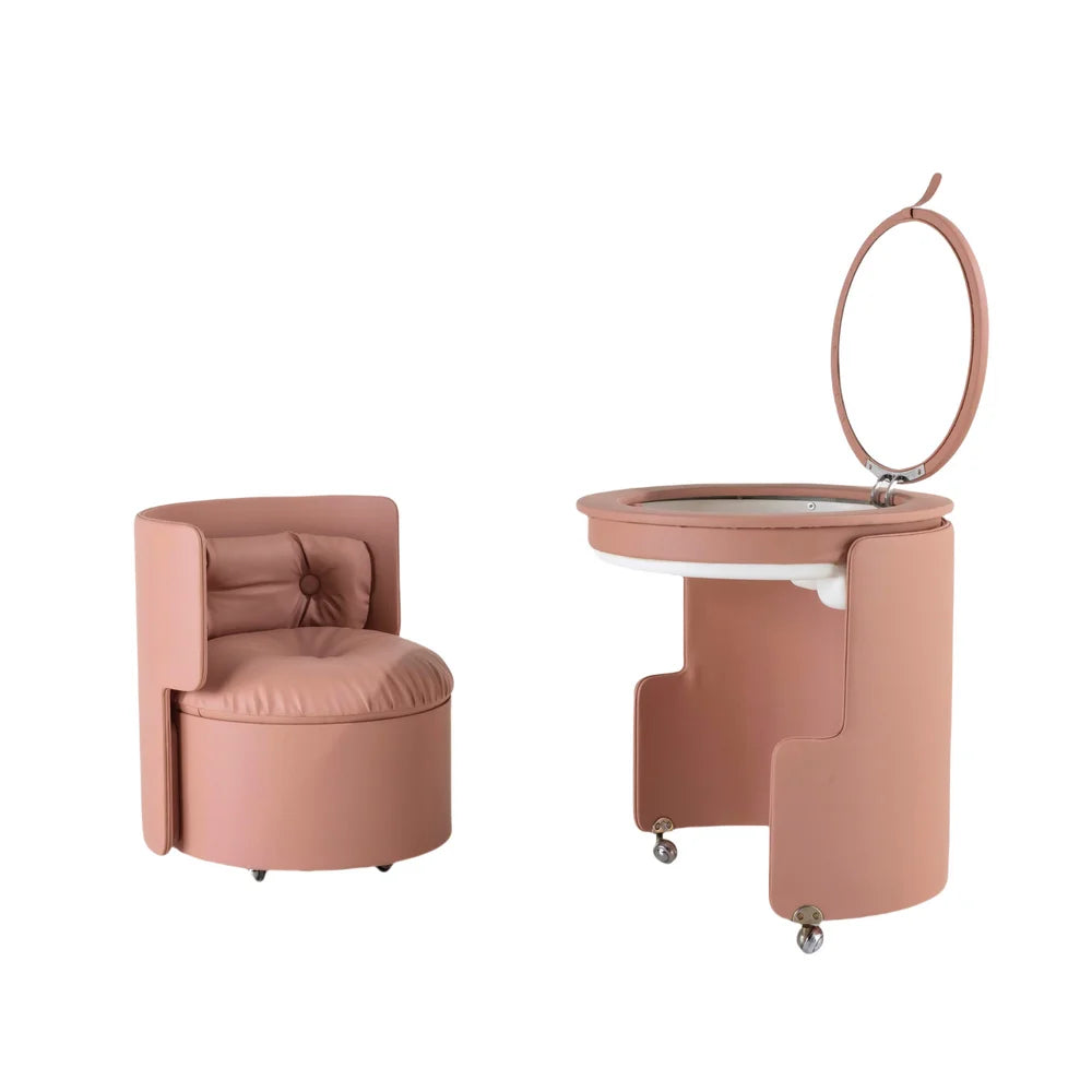 Stylish Modular Vanity Dressing Table, Mirror, Plush Stool, Convenient Storage