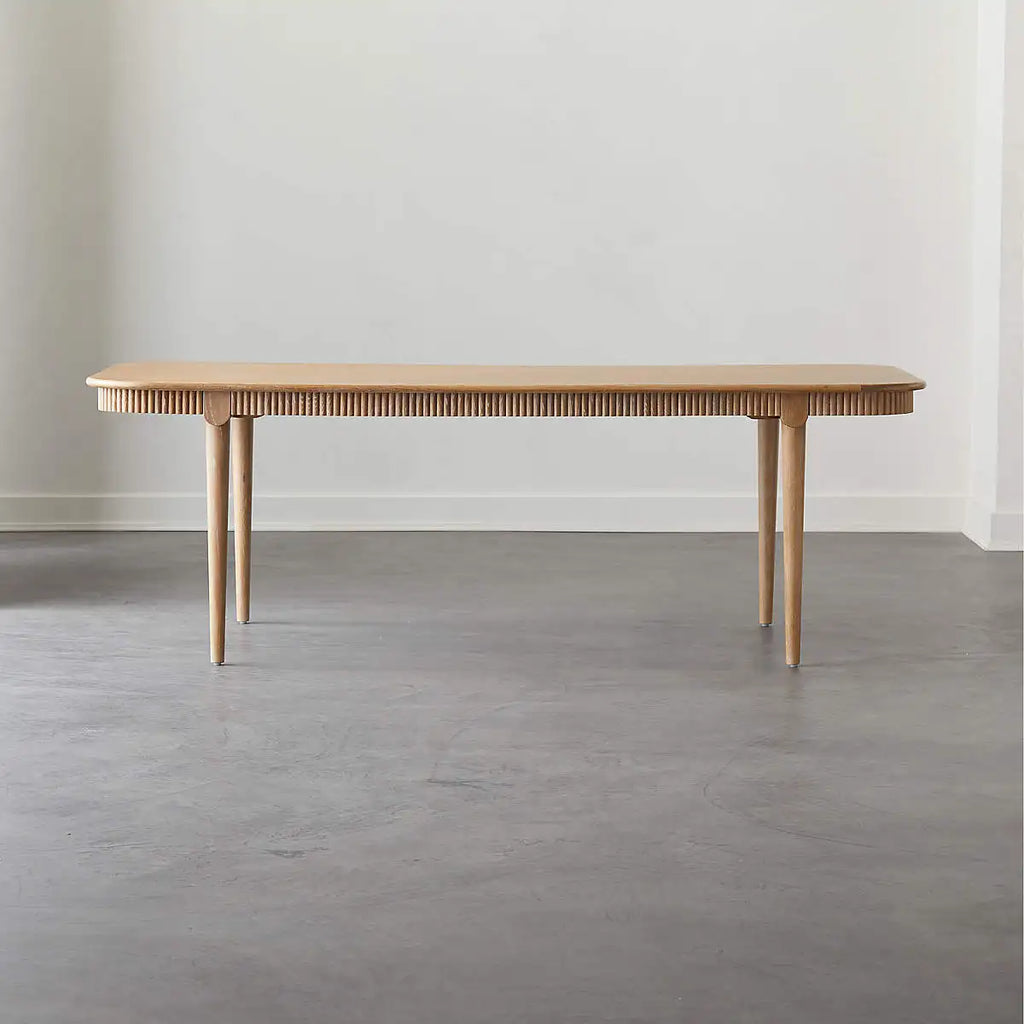 Elegant French Vintage 90-inch Cerused Oak Dining Table with Fluted Apron