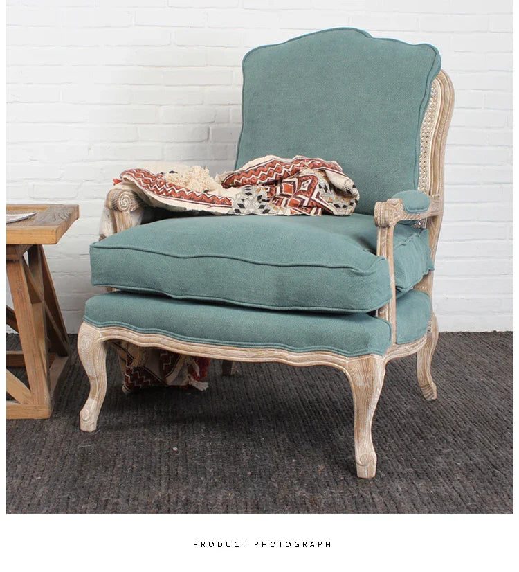 Elegant French Rattan Wicker Back Leisure Chair, Solid Oak Wood Frame