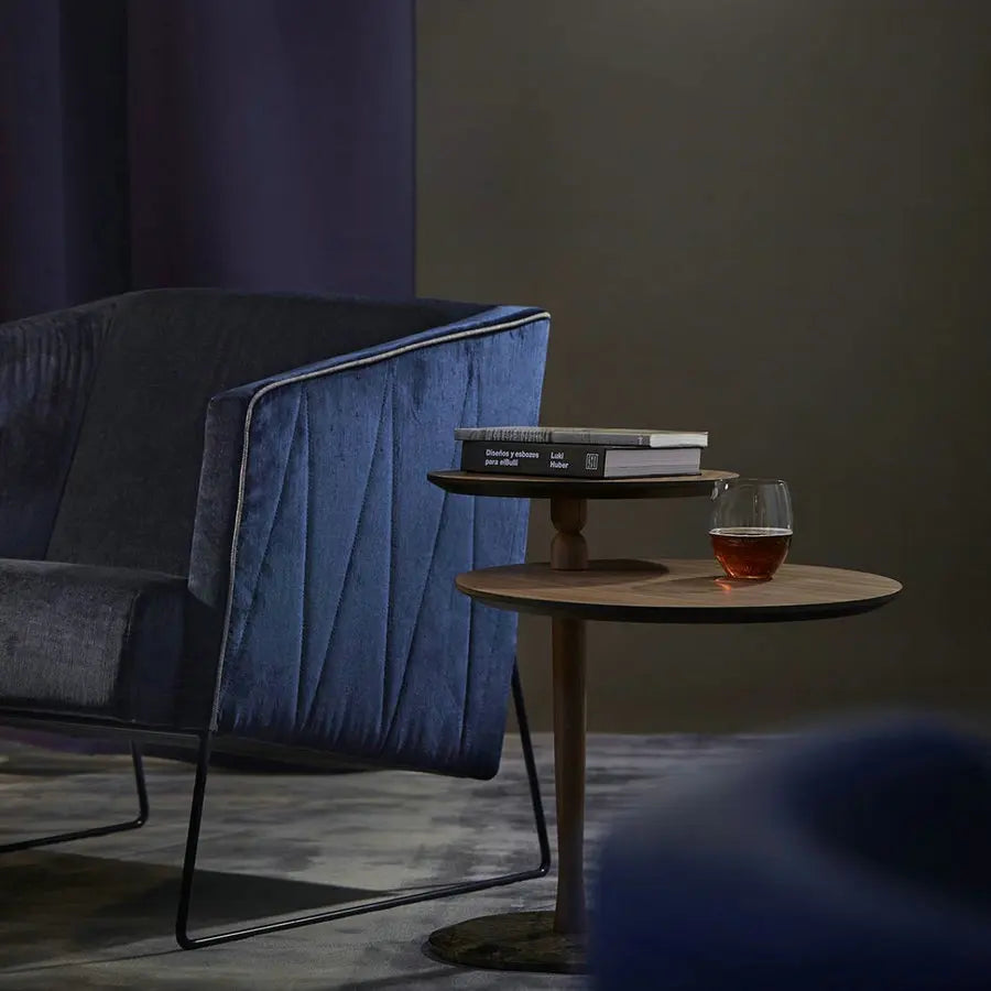 Modern Walnut Side Table with Emperador Marble Top for Living Room