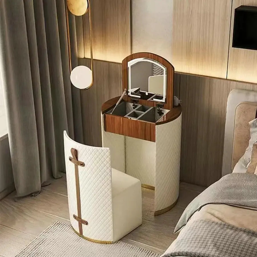 Elegant Velvet Upholstered Vanity Desk, Dresser, Mirror & Chair Set