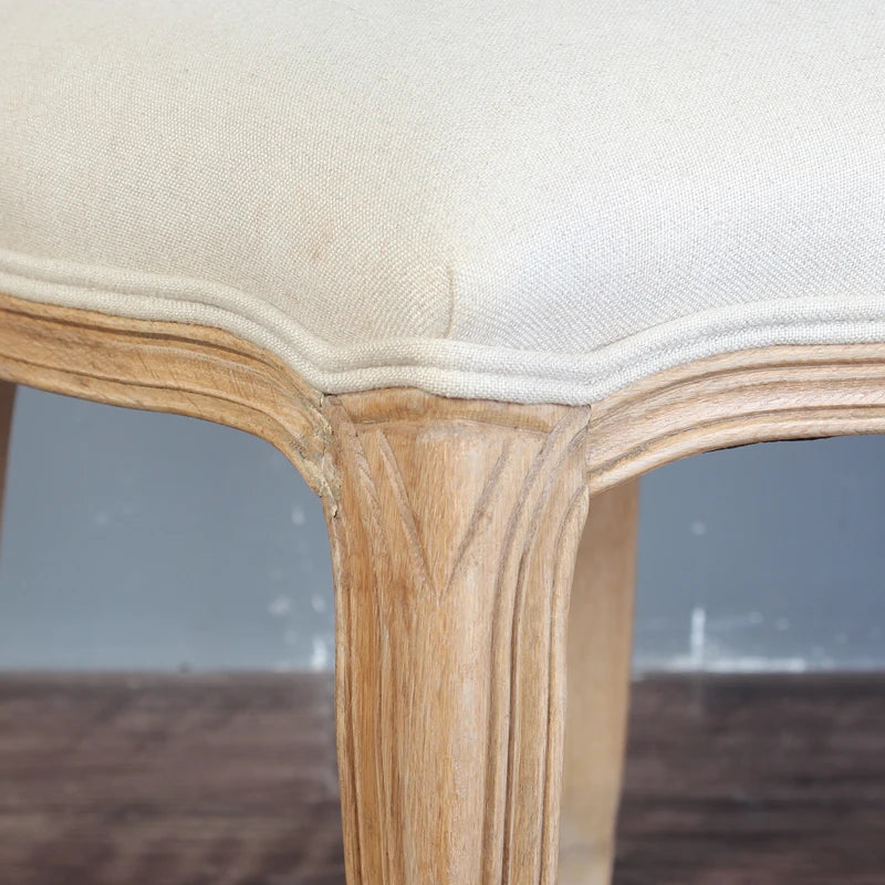 Elegant French Classic Carved Oak Dining Chair with Linen Upholstery