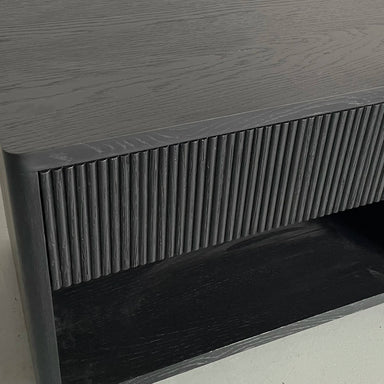 Elegant Black Modern Oak Fluted One-Drawer Nightstand with Barrel Design for Bedroom