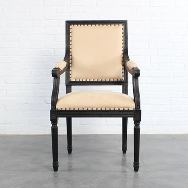 Classic Linen Upholstered Wooden Dining Chair with Armrests for Hotel & Home