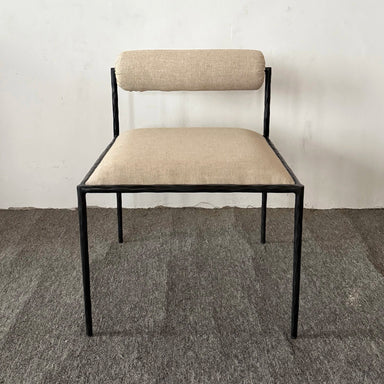 Modern Metal Frame Dining Chair, Pewter Texture Linen Upholstered Seat