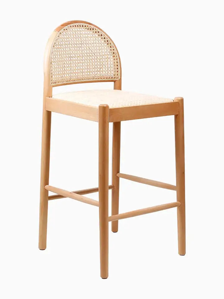 Elegant Nordic Arch Bar Stool: Woven Rattan, Solid Oak, Padded Comfort