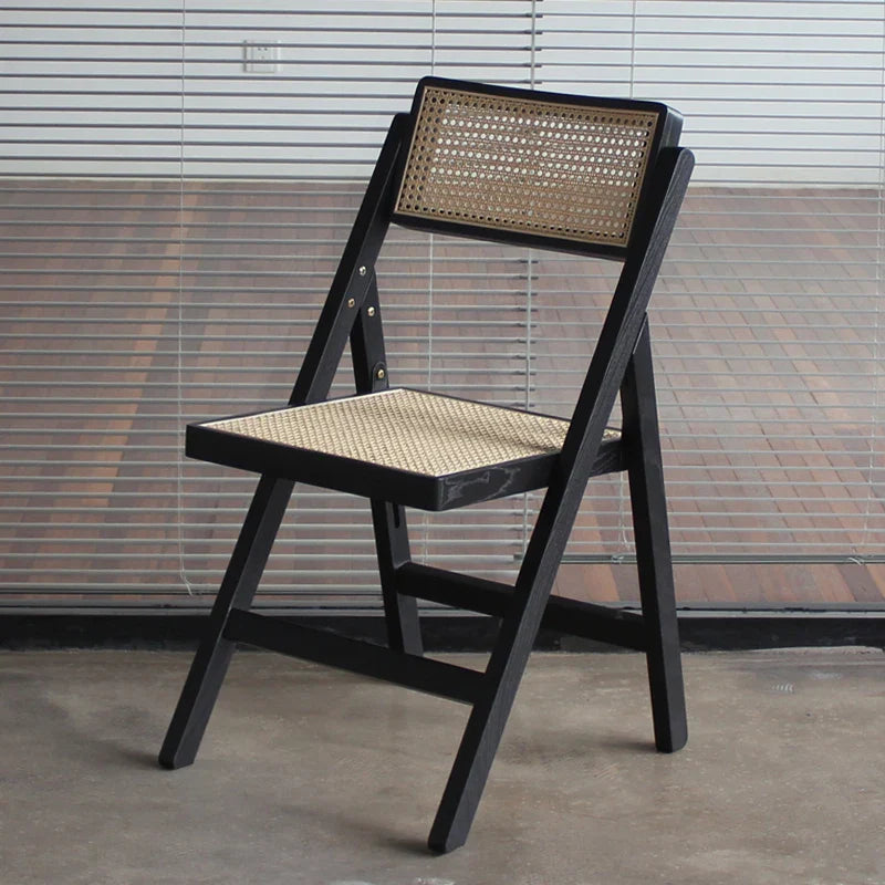 Elegant Black Foldable Wooden Rattan Dining Chair for Events, Home, Weddings