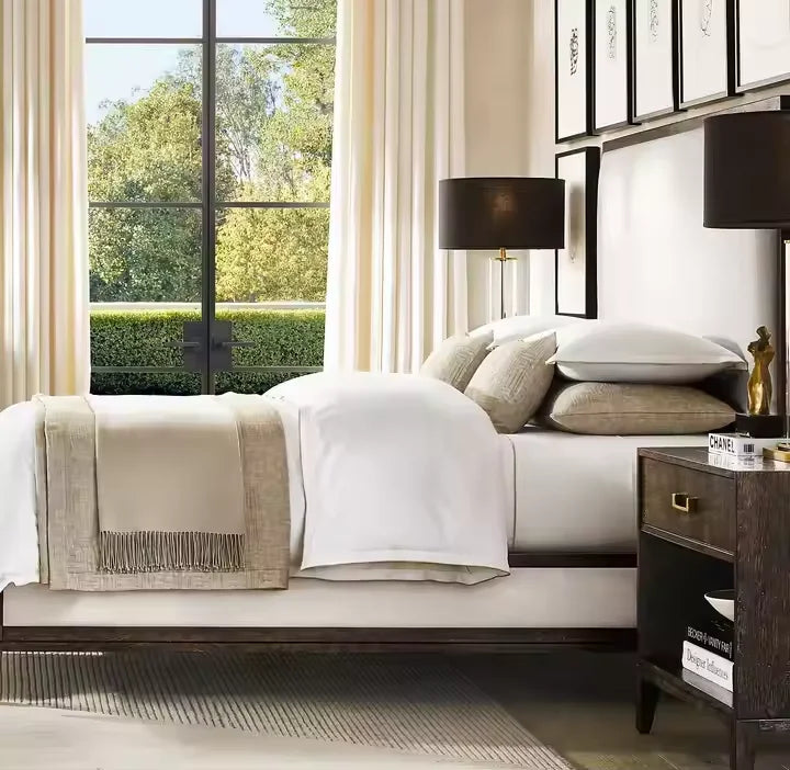 Luxury Modern Solid Wood Bed for Home Bedroom, Queen King Size