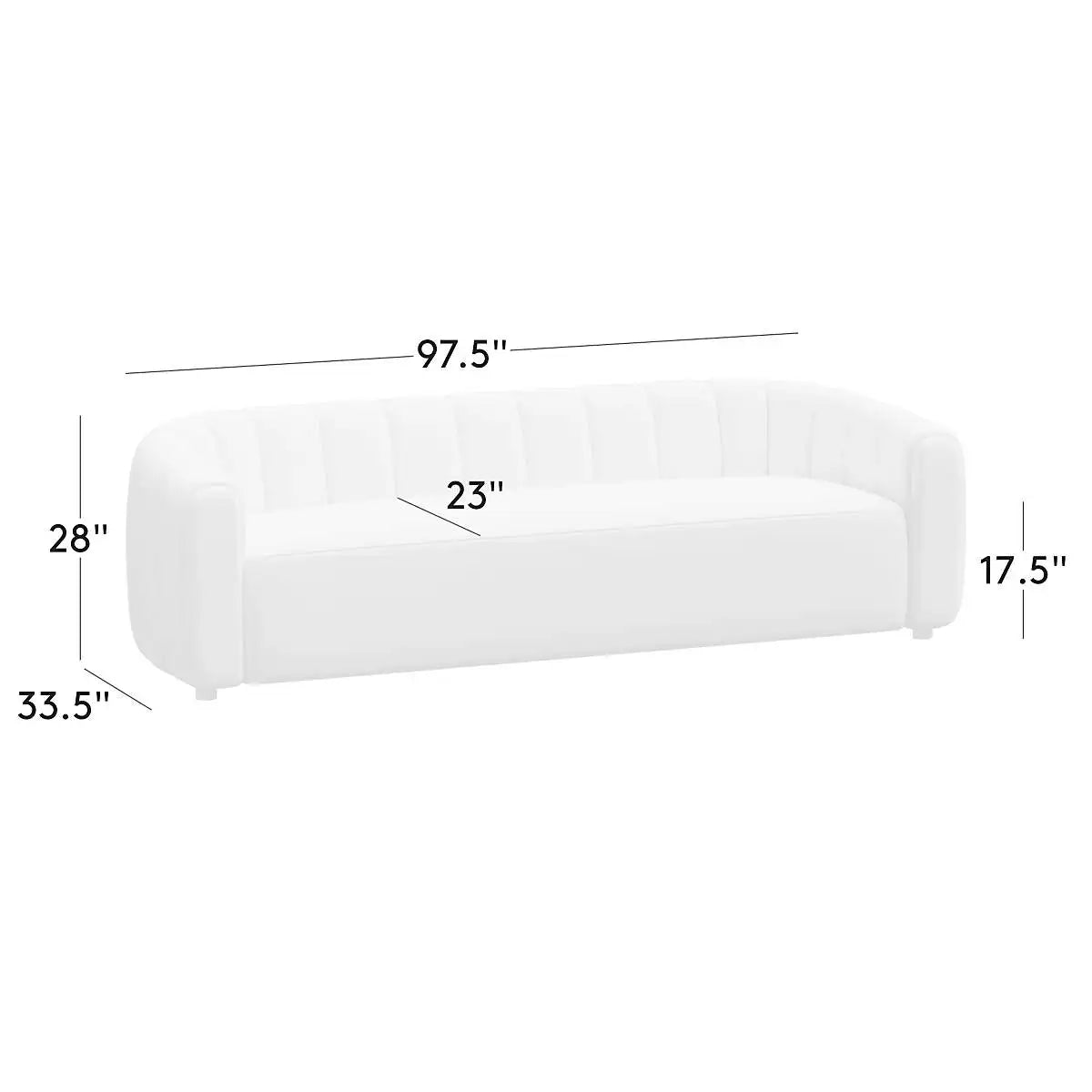 Channeled White Boucle Sofa - Solid Wood Frame, Plush Living Room Couch