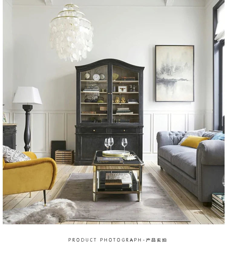 Elegant French Antique Black Oak Carved Display Cabinet Bookshelf Storage